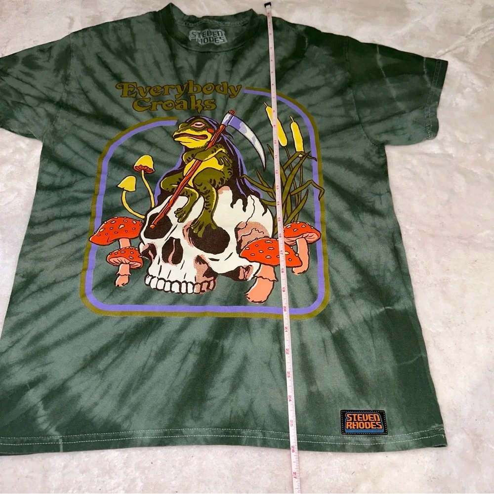 Steven Rhodes Green Tie-Dye "Everybody Croaks" Frog Skull T-Shirt Size Small - Picture 10 of 10